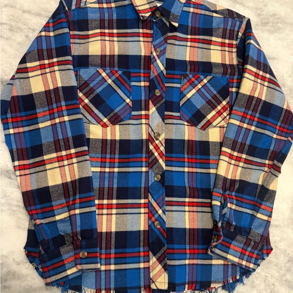 Aviator Nation Blue and Red Plaid Button Down Shirt
